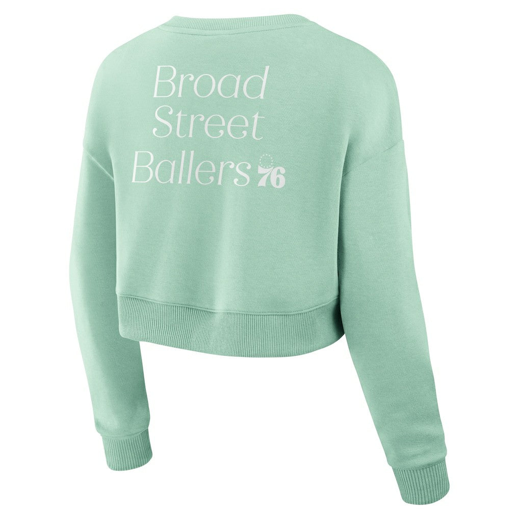 Philadelphia 76ers Women's Studio Tri-Blend Cropped Pullover Sweatshirt Mint - Fanatics