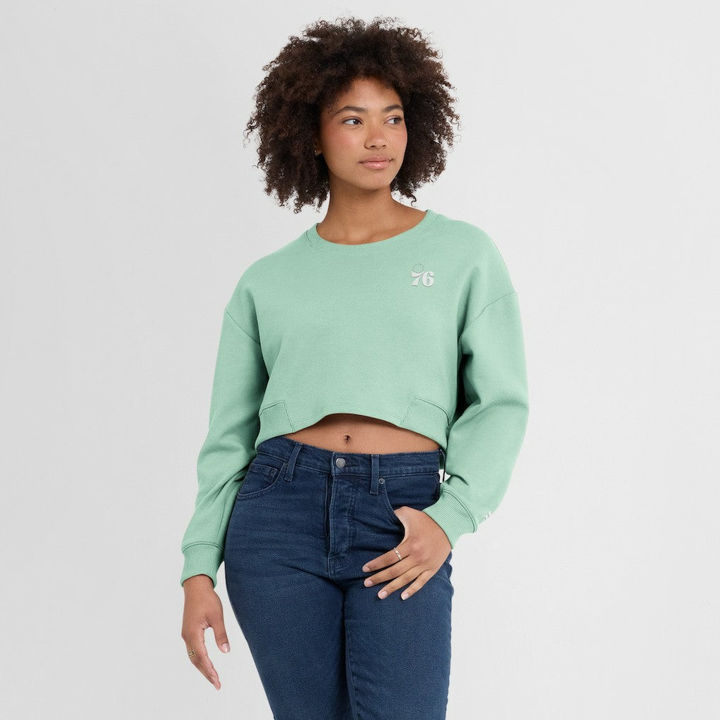 Philadelphia 76ers Women's Studio Tri-Blend Cropped Pullover Sweatshirt Mint - Fanatics