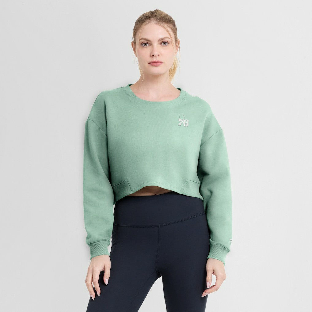 Philadelphia 76ers Women's Studio Tri-Blend Cropped Pullover Sweatshirt Mint - Fanatics