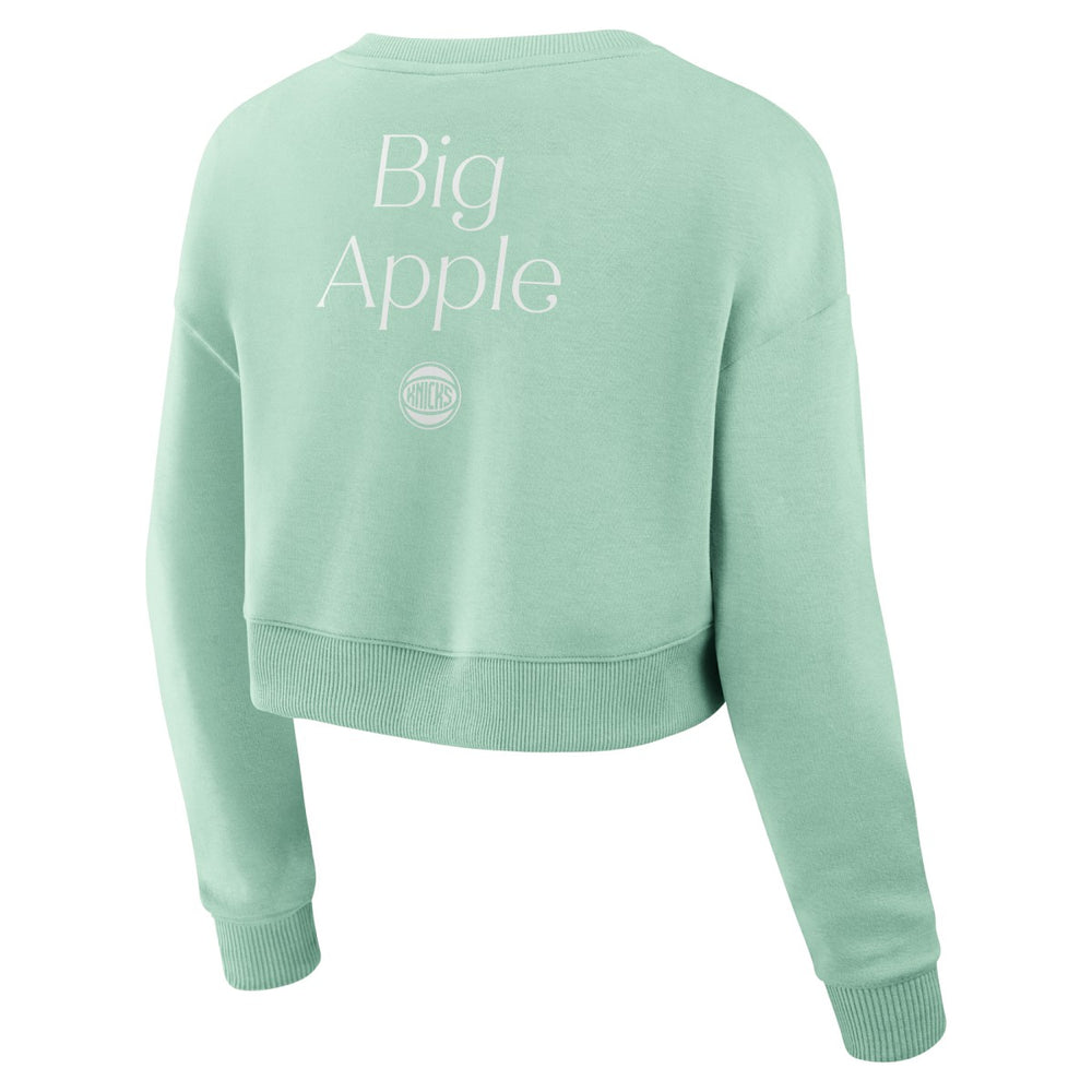 New York Knicks Women's Studio Tri-Blend Cropped Pullover Sweatshirt Mint - Fanatics