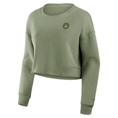 Boston Celtics Women's Studio Tri-Blend Cropped Pullover Sweatshirt Olive - Fanatics
