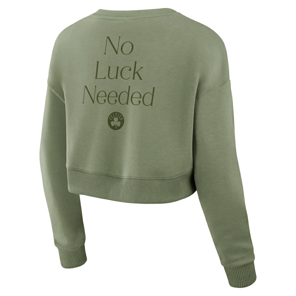 Boston Celtics Women's Studio Tri-Blend Cropped Pullover Sweatshirt Olive - Fanatics