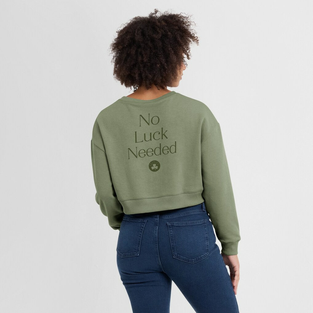 Boston Celtics Women's Studio Tri-Blend Cropped Pullover Sweatshirt Olive - Fanatics