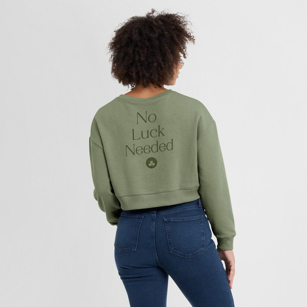 Boston Celtics Women's Studio Tri-Blend Cropped Pullover Sweatshirt Olive - Fanatics