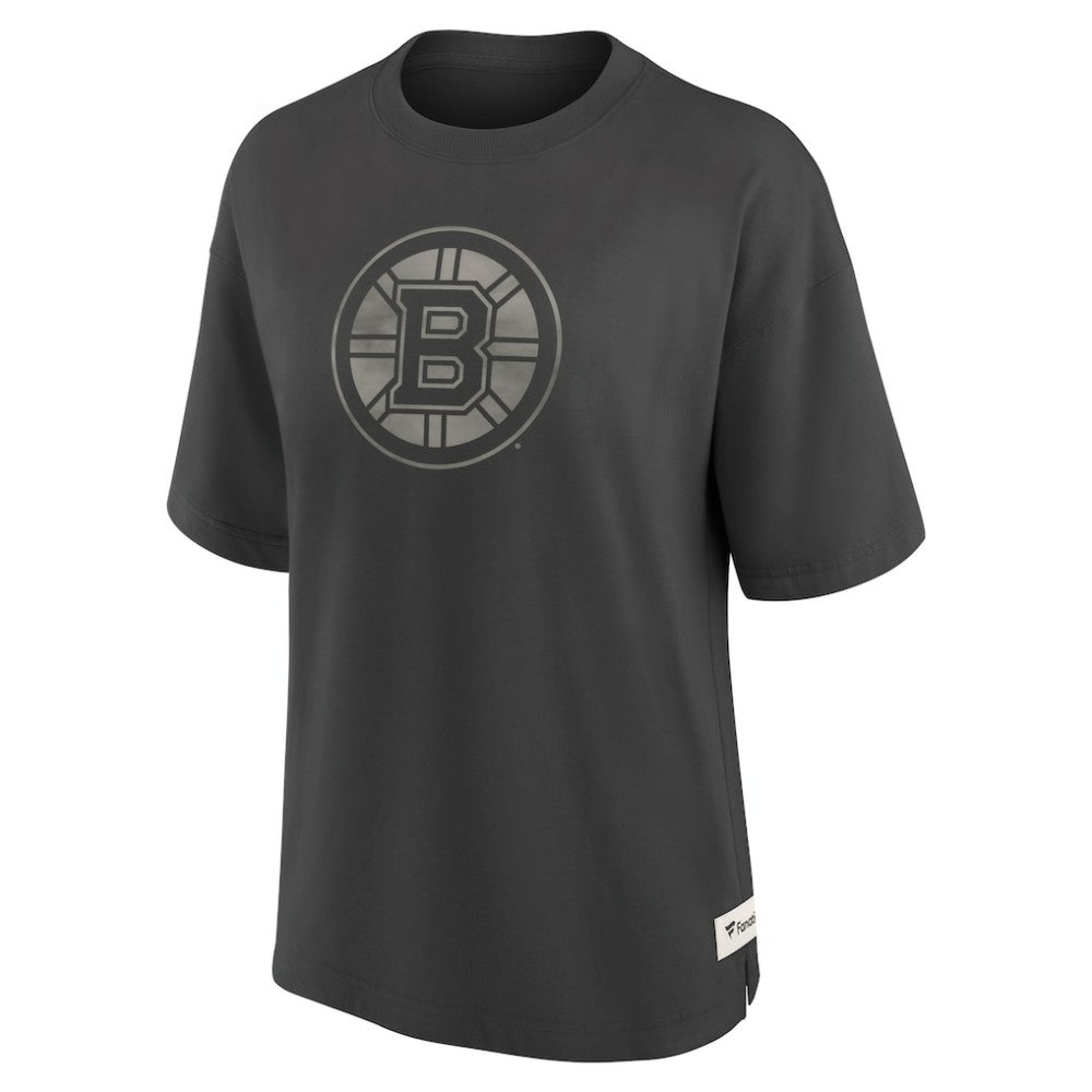 Boston Bruins Fanatics Women's Oversized Elements Raw Edge Future Ground T-Shirt - Charcoal | US 201752496