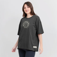 Boston Bruins Fanatics Women's Oversized Elements Raw Edge Future Ground T-Shirt - Charcoal | US 201752496