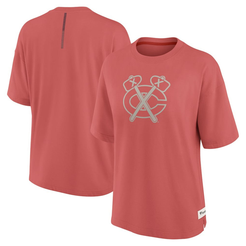 Chicago Blackhawks Fanatics Women's Oversized Elements Raw Edge Future Ground T-Shirt - Red | US 201752497
