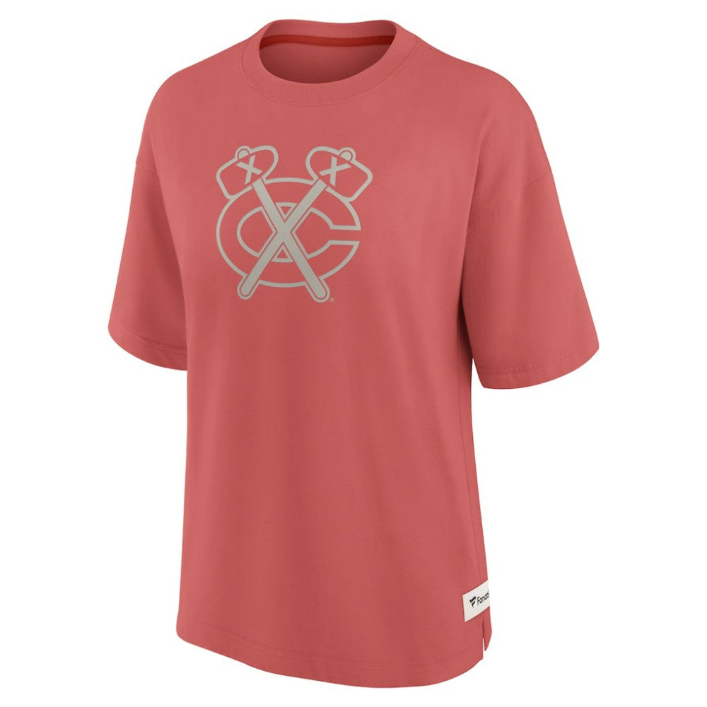 Chicago Blackhawks Fanatics Women's Oversized Elements Raw Edge Future Ground T-Shirt - Red | US 201752497