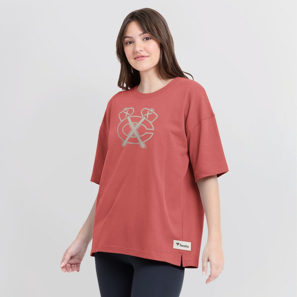 Chicago Blackhawks Fanatics Women's Oversized Elements Raw Edge Future Ground T-Shirt - Red | US 201752497