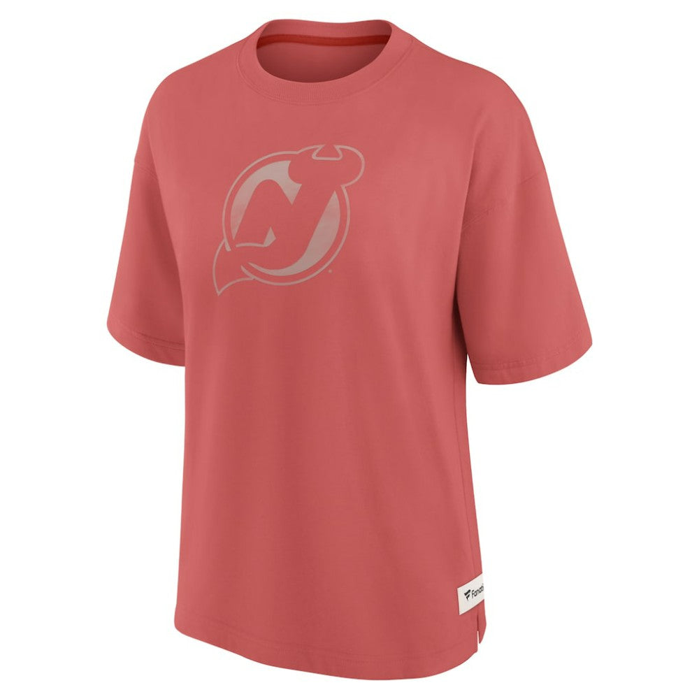 New Jersey Devils Fanatics Women's Oversized Elements Raw Edge Future Ground T-Shirt - Red | US 201752501