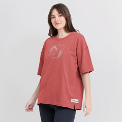 New Jersey Devils Fanatics Women's Oversized Elements Raw Edge Future Ground T-Shirt - Red | US 201752501