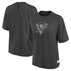 Pittsburgh Penguins Fanatics Women's Oversized Elements Raw Edge Future Ground T-Shirt - Charcoal | US 201752505
