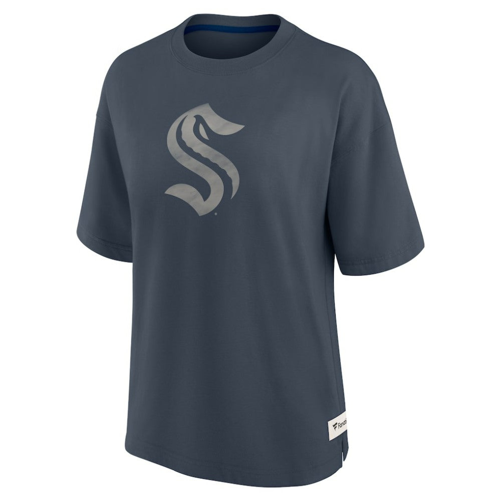 Seattle Kraken Fanatics Women's Oversized Elements Raw Edge Future Ground T-Shirt - Blue | US 201752508