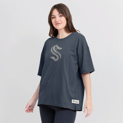 Seattle Kraken Fanatics Women's Oversized Elements Raw Edge Future Ground T-Shirt - Blue | US 201752508