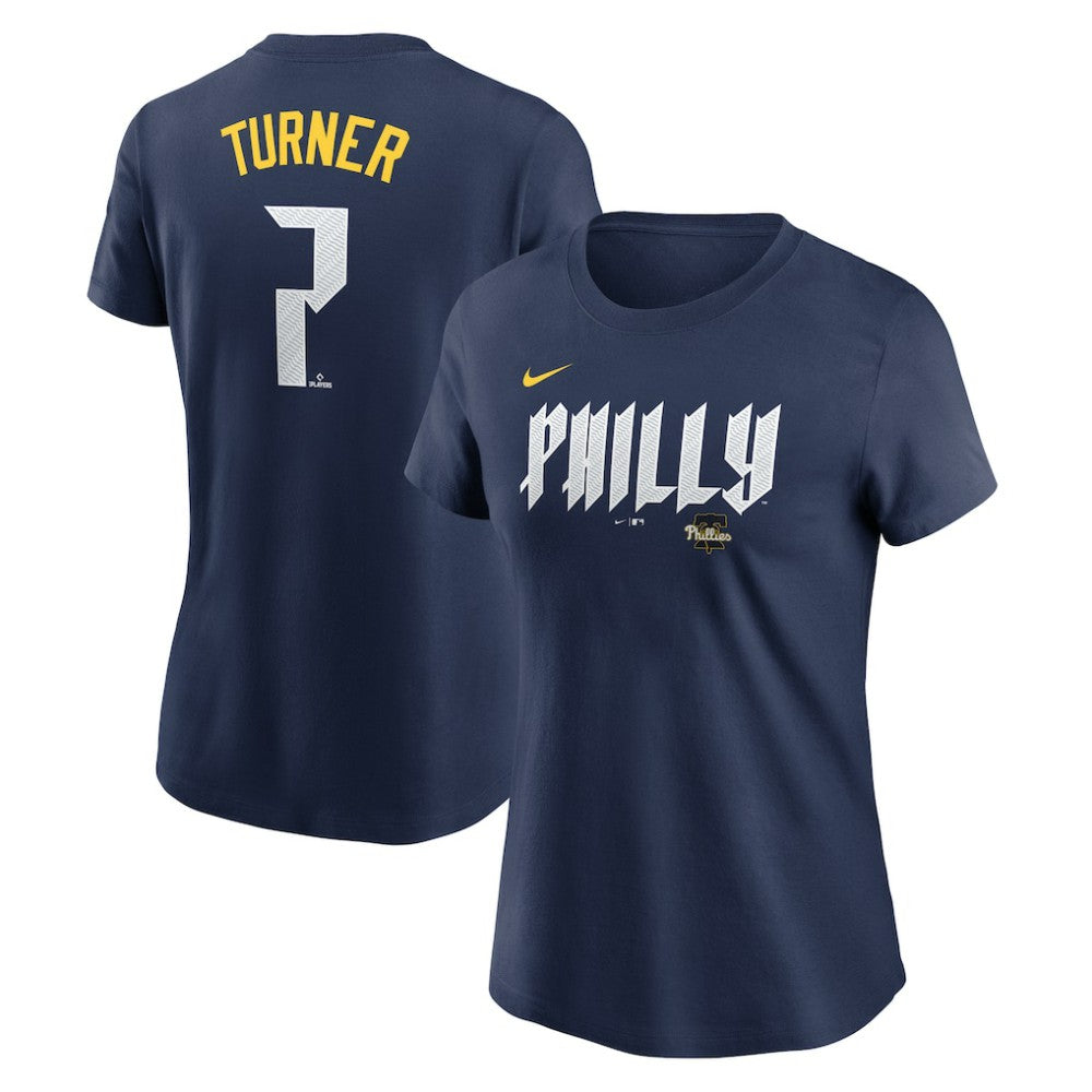 Trea Turner Philadelphia Phillies Nike Women's 2024 City Connect Fuse Player Name & Number T-Shirt - Royal T-shirts
