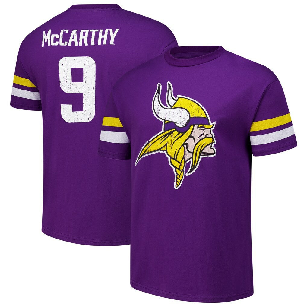 J.J. McCarthy Minnesota Vikings Majestic Threads Name & Number Oversized Fit T-Shirt - Purple T-shirts