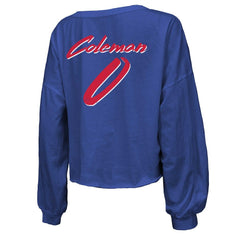 Keon Coleman Buffalo Bills Majestic Threads Women's Name & Number Off-Shoulder Script Cropped Long Sleeve V-Neck T-Shirt - Royal T-shirts