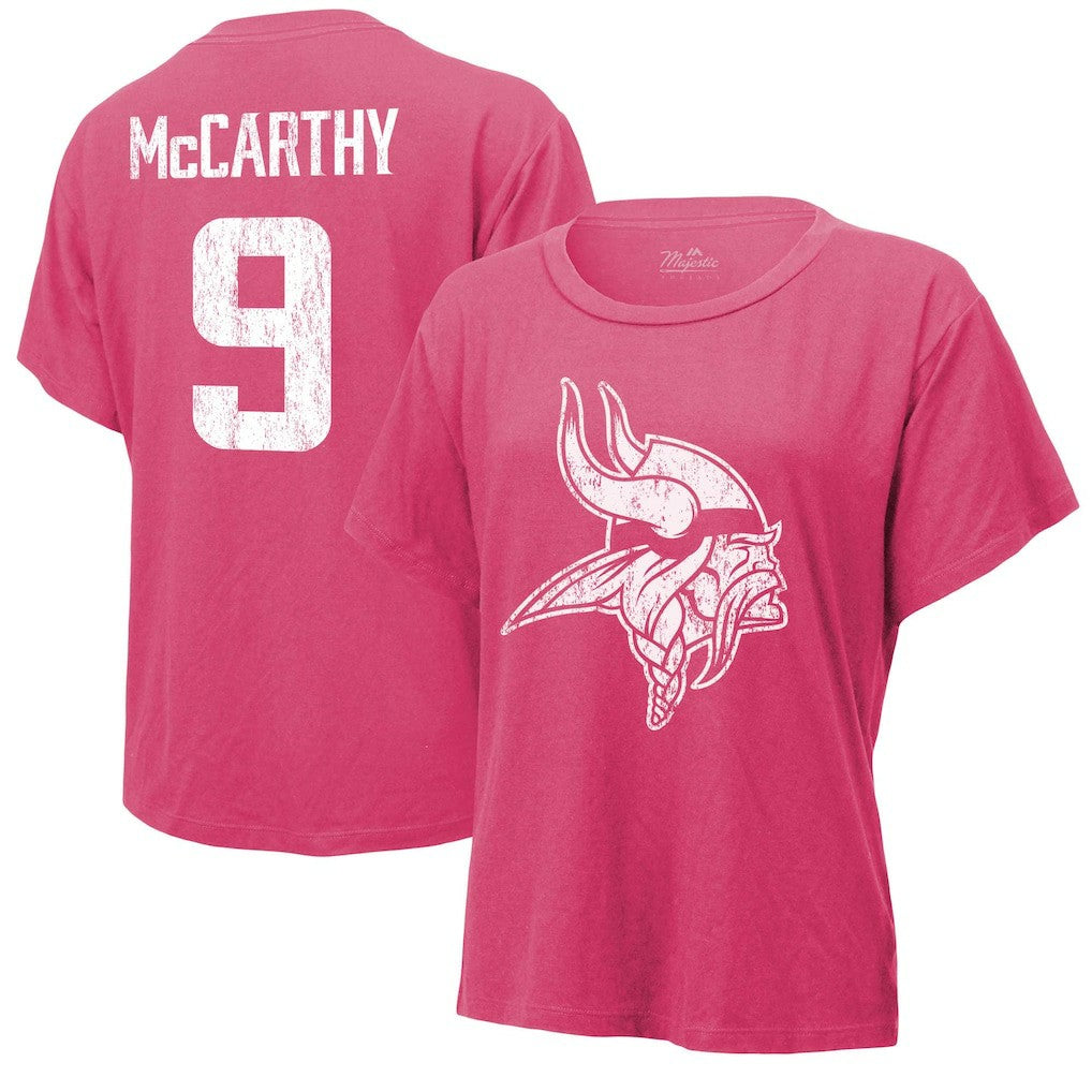 J.J. McCarthy Minnesota Vikings Majestic Threads Women's Name & Number T-Shirt - Pink T-shirts