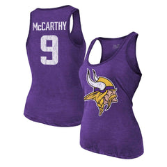 J.J. McCarthy Minnesota Vikings Majestic Threads Women's Name & Number Tri-Blend Scoop Neck Tank Top - Purple Tops