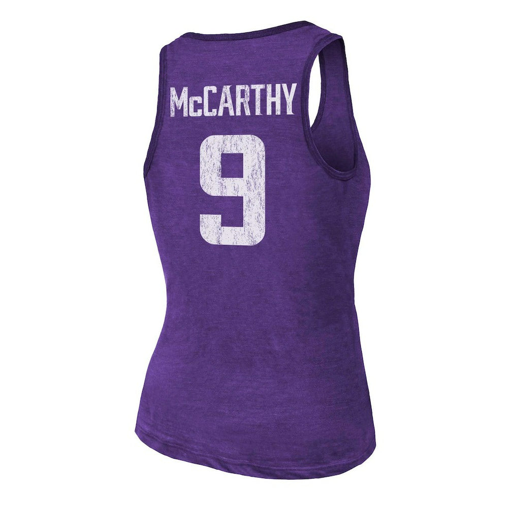 J.J. McCarthy Minnesota Vikings Majestic Threads Women's Name & Number Tri-Blend Scoop Neck Tank Top - Purple Tops