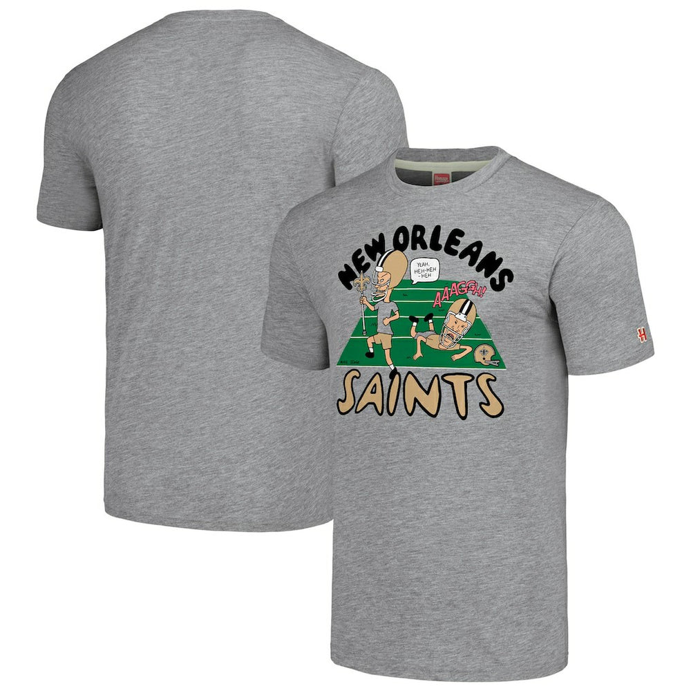 New Orleans Saints NFL x Homage x Beavis and Butt-Head Unisex Tri-Blend T-Shirt - Gray