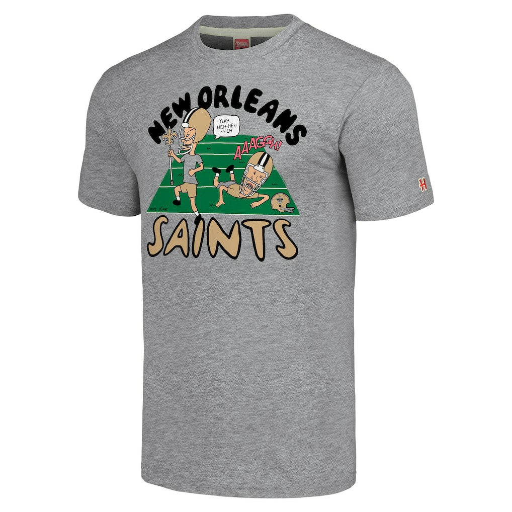 New Orleans Saints NFL x Homage x Beavis and Butt-Head Unisex Tri-Blend T-Shirt - Gray