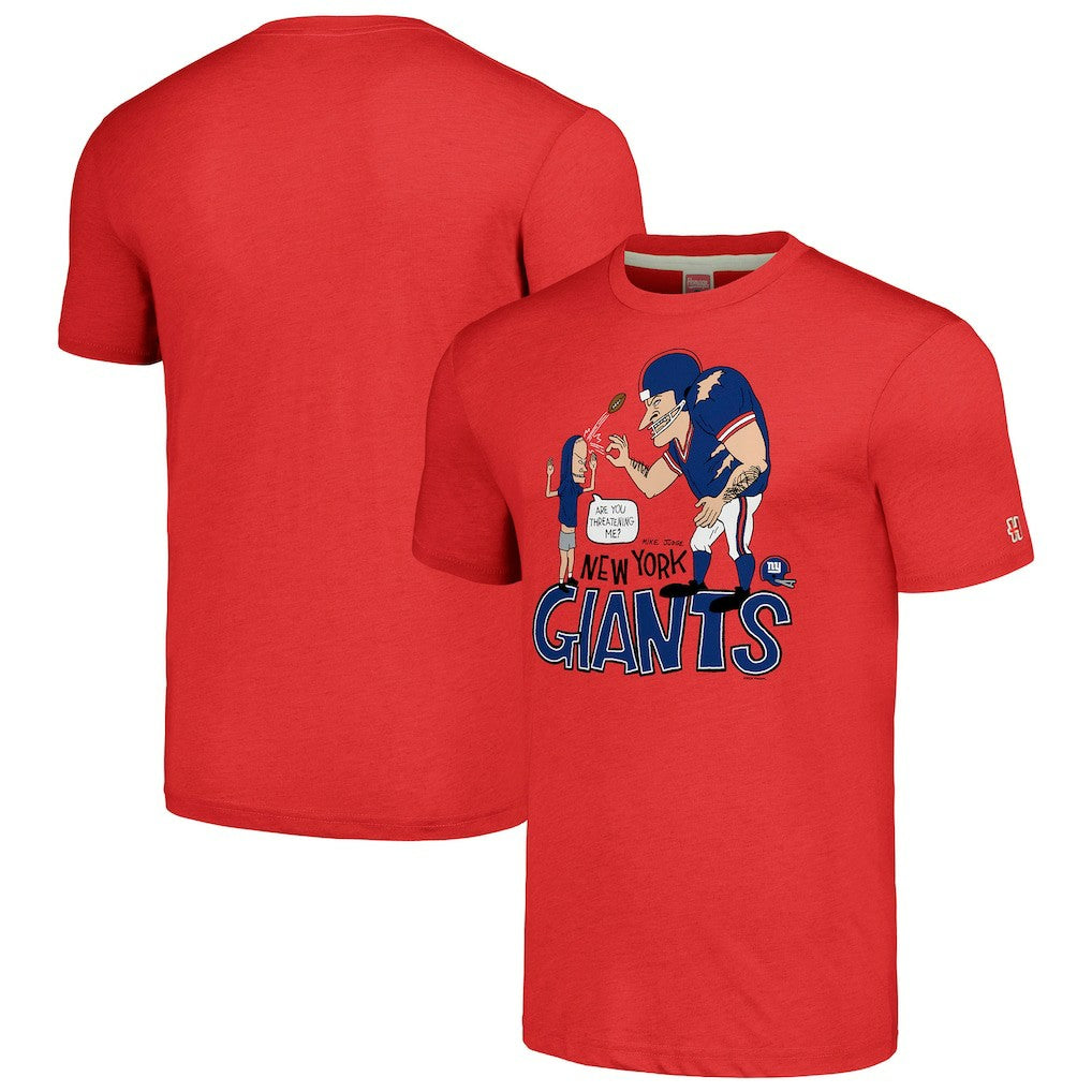New York Giants NFL x Homage x Beavis and Butt-Head Unisex Tri-Blend T-Shirt - Red