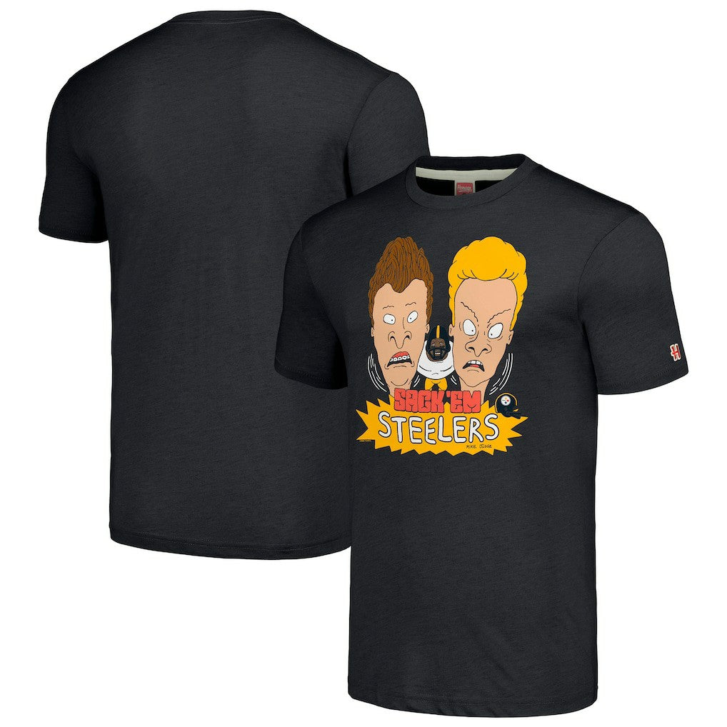 Pittsburgh Steelers NFL x Homage x Beavis and Butt-Head Unisex Tri-Blend T-Shirt - Charcoal