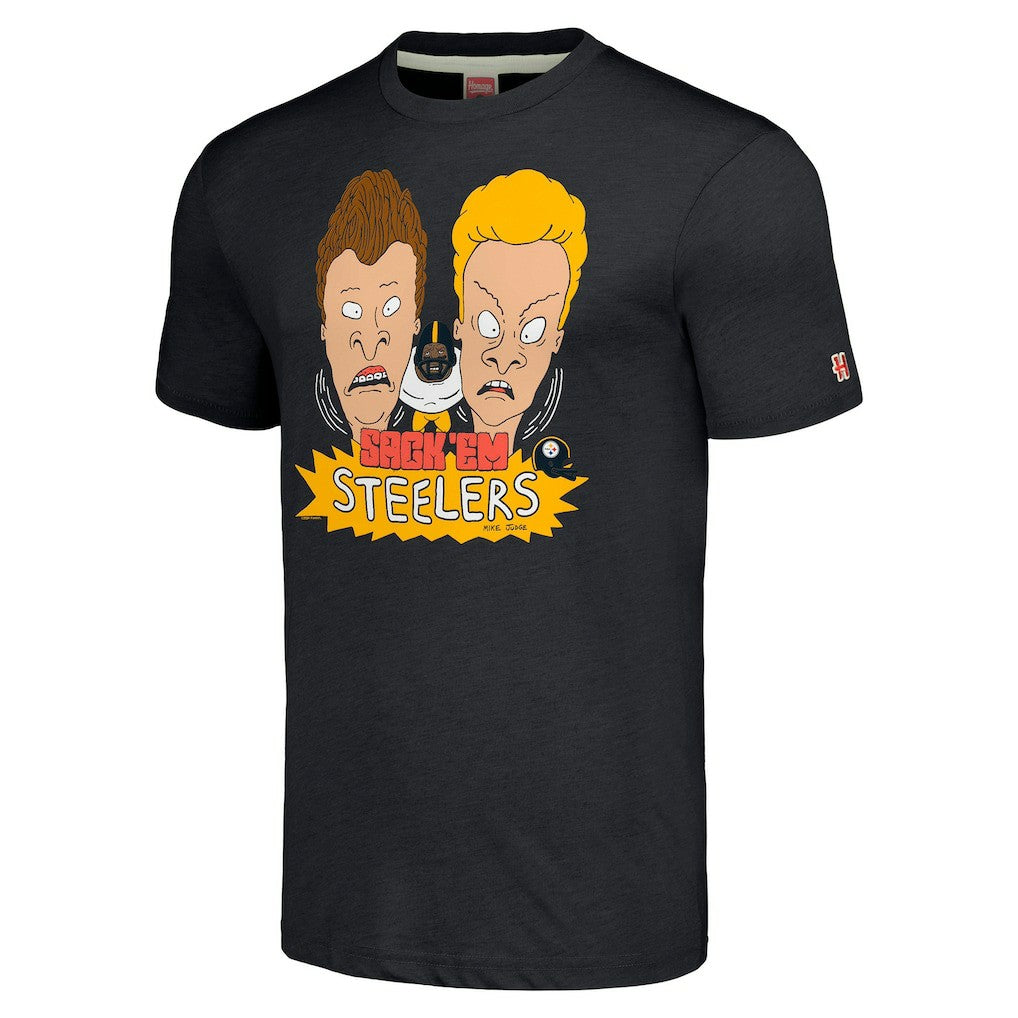 Pittsburgh Steelers NFL x Homage x Beavis and Butt-Head Unisex Tri-Blend T-Shirt - Charcoal