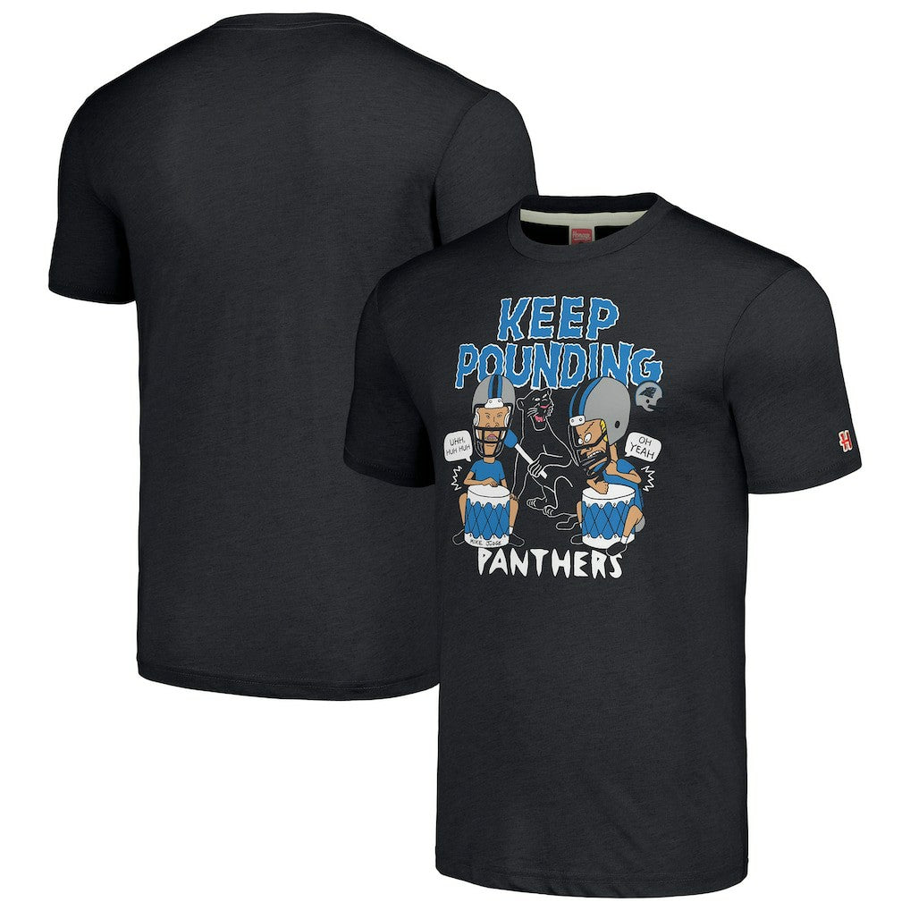Carolina Panthers NFL x Homage x Beavis and Butt-Head Unisex Tri-Blend T-Shirt - Charcoal