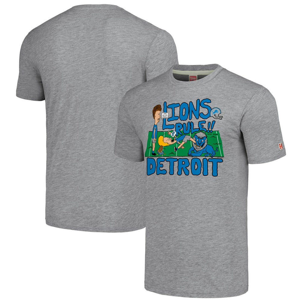 Detroit Lions NFL x Homage x Beavis and Butt-Head Unisex Tri-Blend T-Shirt - Gray