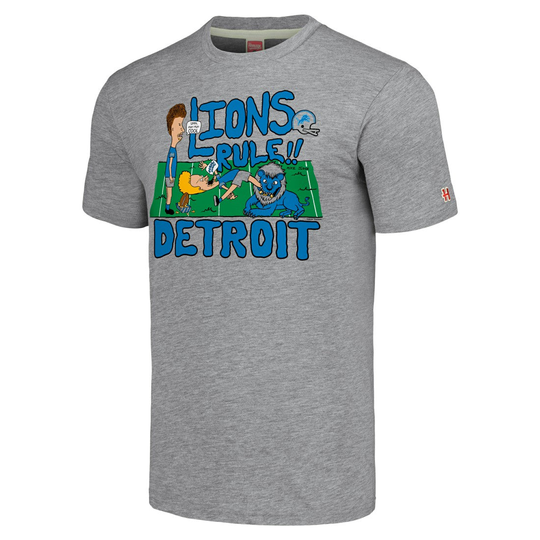 Detroit Lions NFL x Homage x Beavis and Butt-Head Unisex Tri-Blend T-Shirt - Gray
