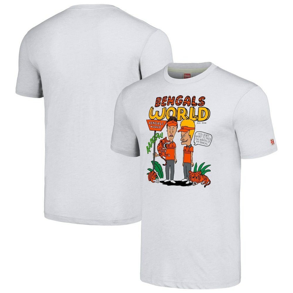 Cincinnati Bengals NFL x Homage x Beavis and Butt-Head Unisex Tri-Blend T-Shirt - Ash