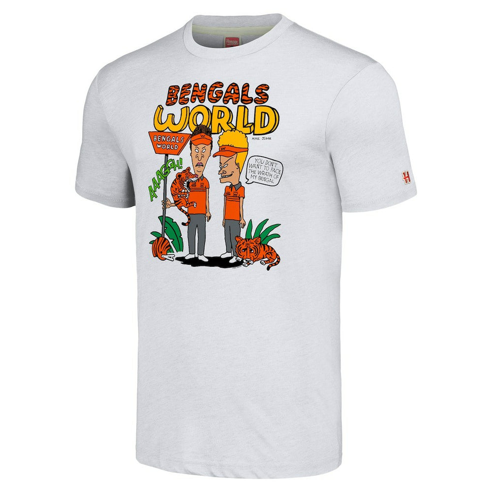 Cincinnati Bengals NFL x Homage x Beavis and Butt-Head Unisex Tri-Blend T-Shirt - Ash