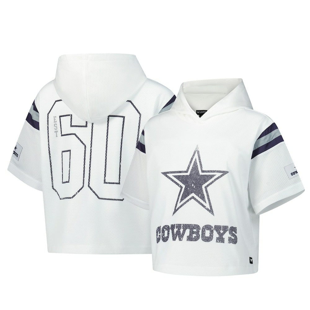 Dallas Cowboys The Wild Collective Women's Mesh Short Sleeve Hoodie T-Shirt - White Hoodies