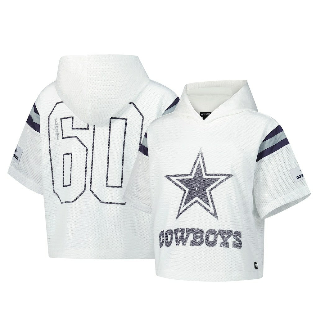 Dallas Cowboys The Wild Collective Women's Mesh Short Sleeve Hoodie T-Shirt - White Hoodies