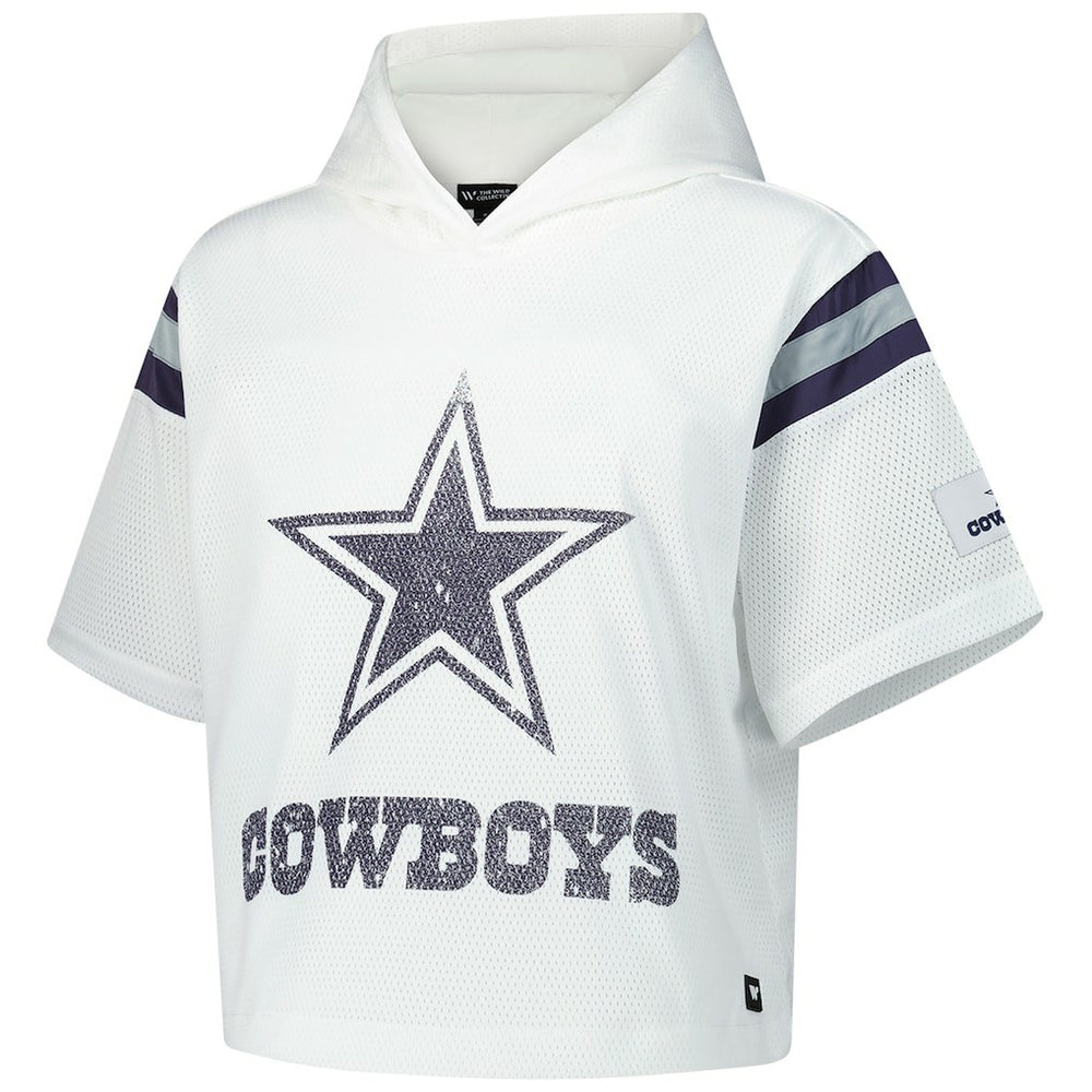 Dallas Cowboys The Wild Collective Women's Mesh Short Sleeve Hoodie T-Shirt - White Hoodies