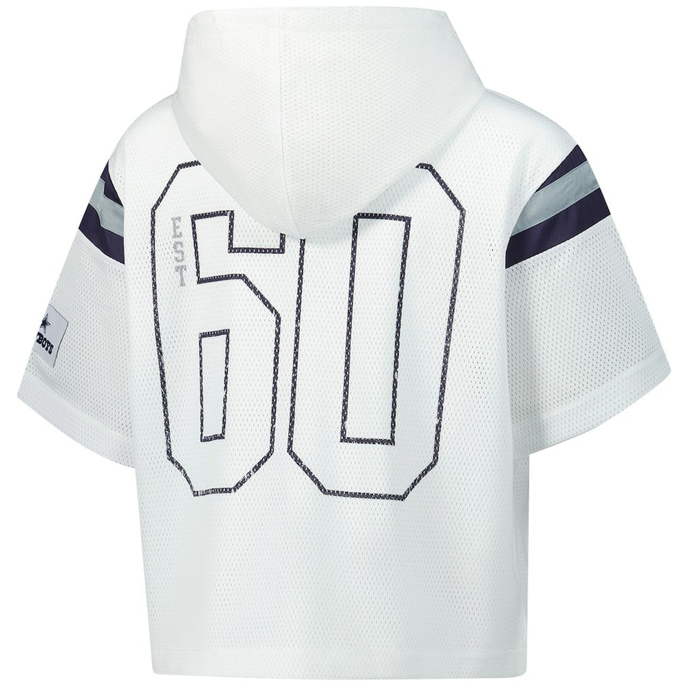 Dallas Cowboys The Wild Collective Women's Mesh Short Sleeve Hoodie T-Shirt - White Hoodies