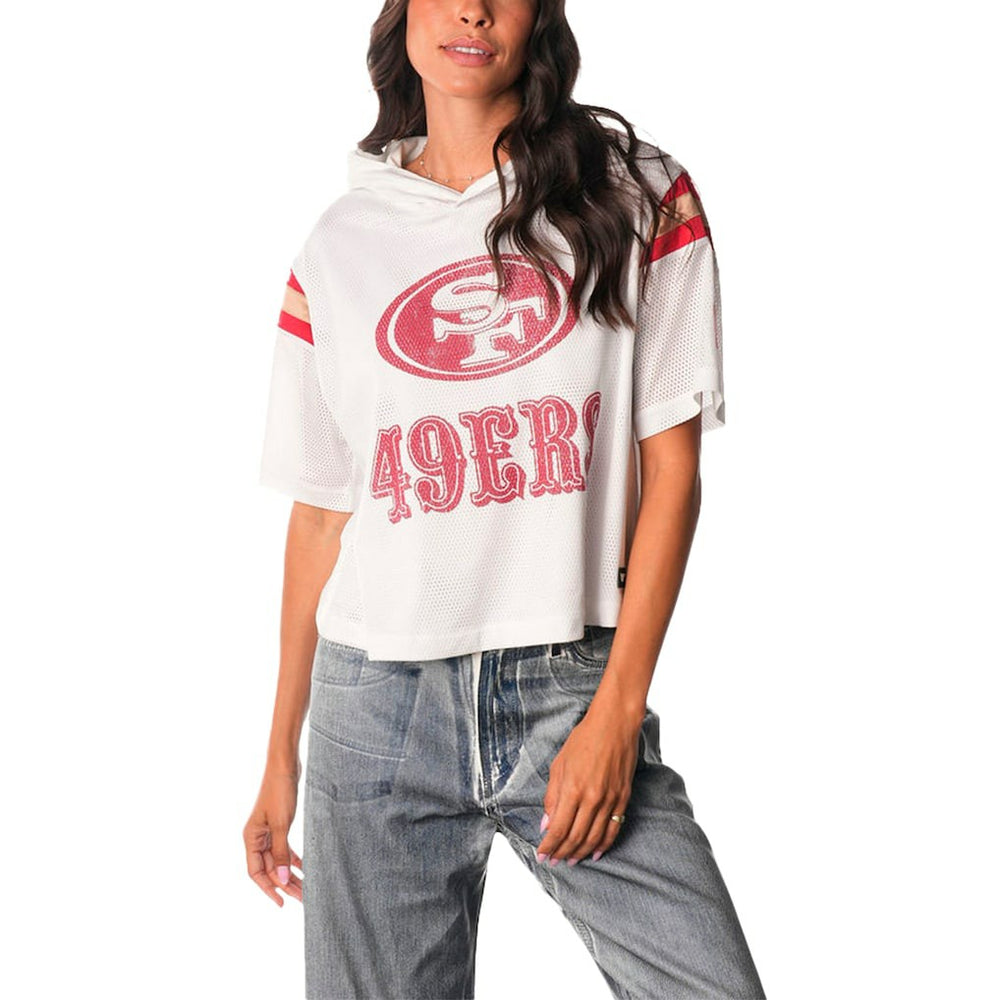 San Francisco 49ers The Wild Collective Women's Mesh Short Sleeve Hoodie T-Shirt - White Hoodies