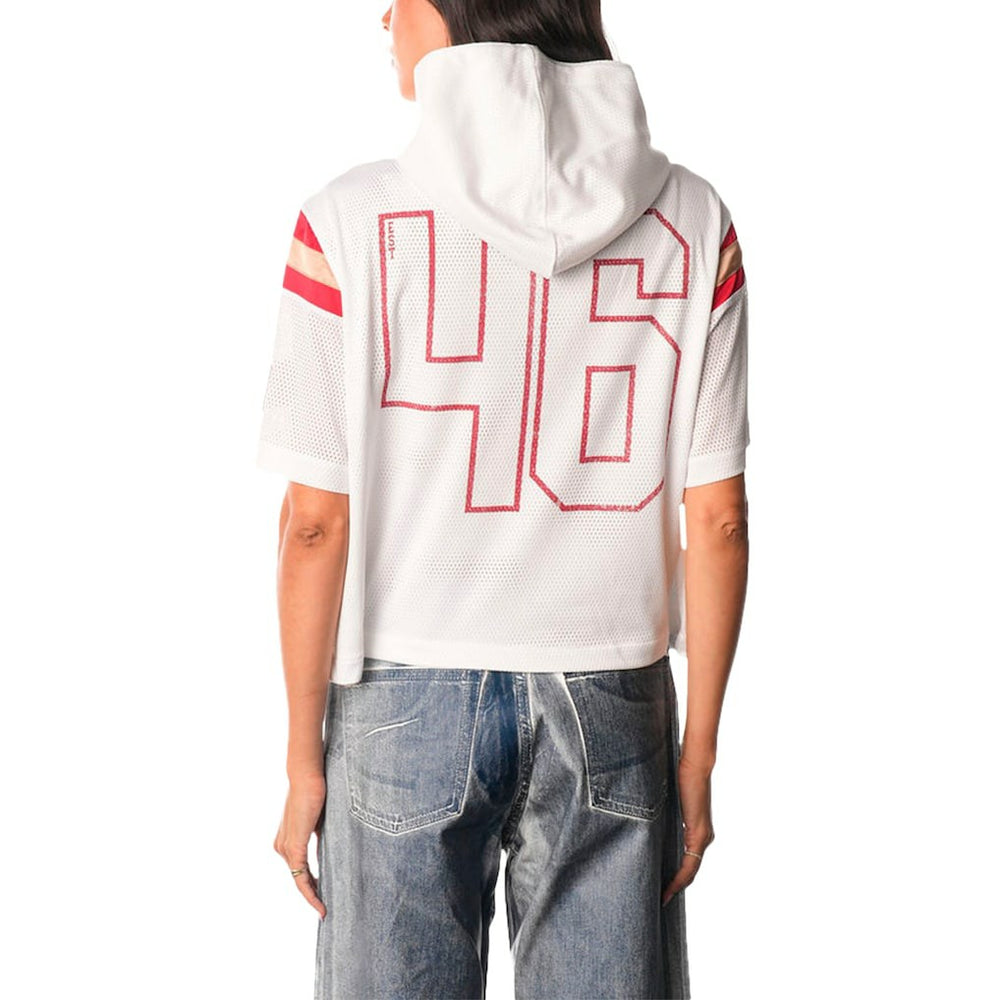San Francisco 49ers The Wild Collective Women's Mesh Short Sleeve Hoodie T-Shirt - White Hoodies