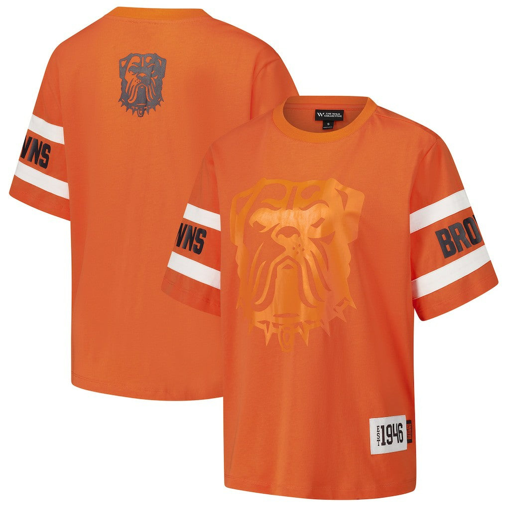 Cleveland Browns The Wild Collective Women's Drop Shoulder T-Shirt - Orange T-shirts