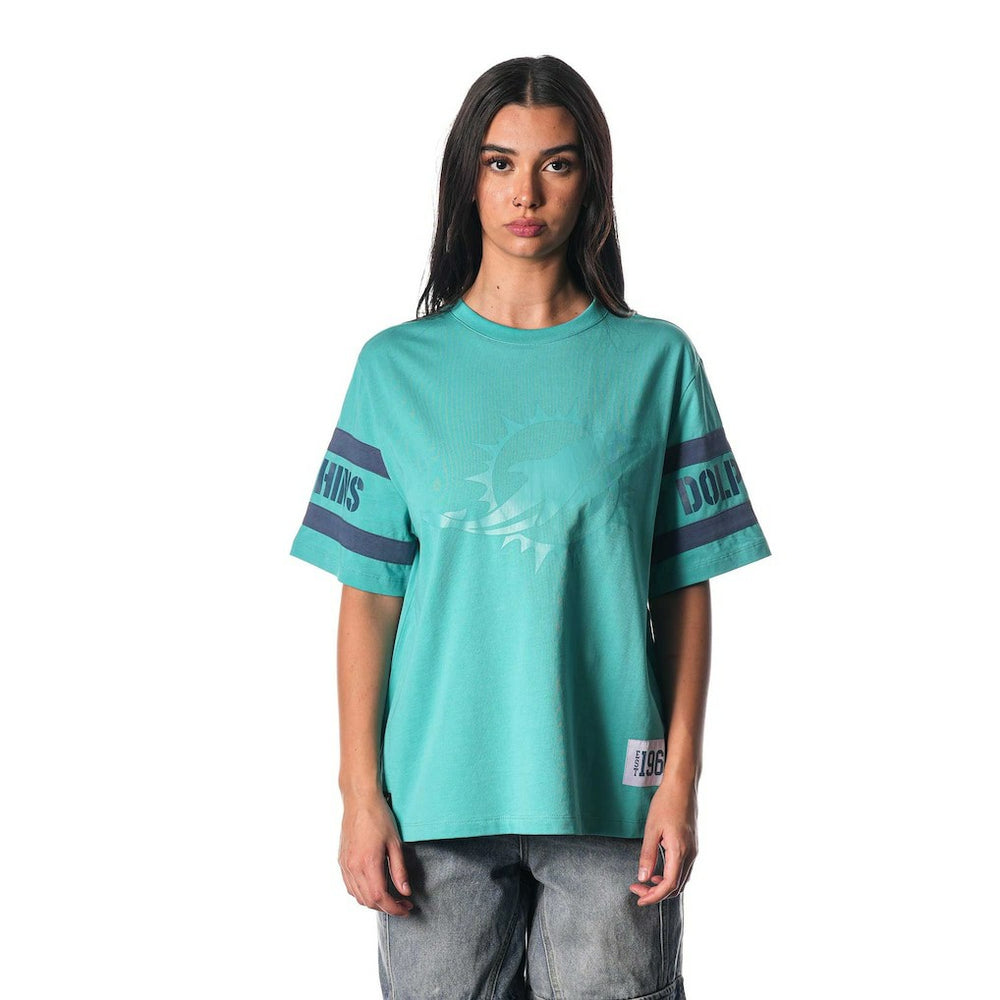Miami Dolphins The Wild Collective Women's Drop Shoulder T-Shirt - Aqua T-shirts