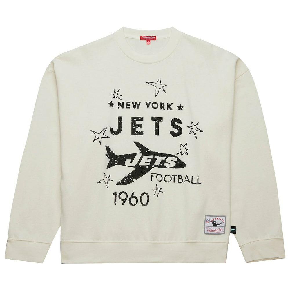 New York Jets Women's Throwback Logo 3.0 Pullover Sweatshirt - Cream Pullover