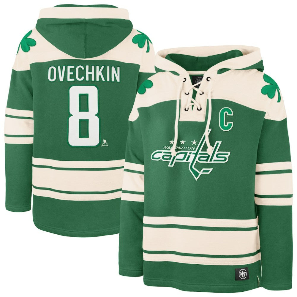 Alexander Ovechkin Washington Capitals '47 St. Patrick's Day Player Name & Number Lacer Pullover Hoodie - Kelly Green | US 201837444