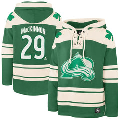 Nathan MacKinnon Colorado Avalanche '47 St. Patrick's Day Player Name & Number Lacer Pullover Hoodie - Kelly Green | US 201837448