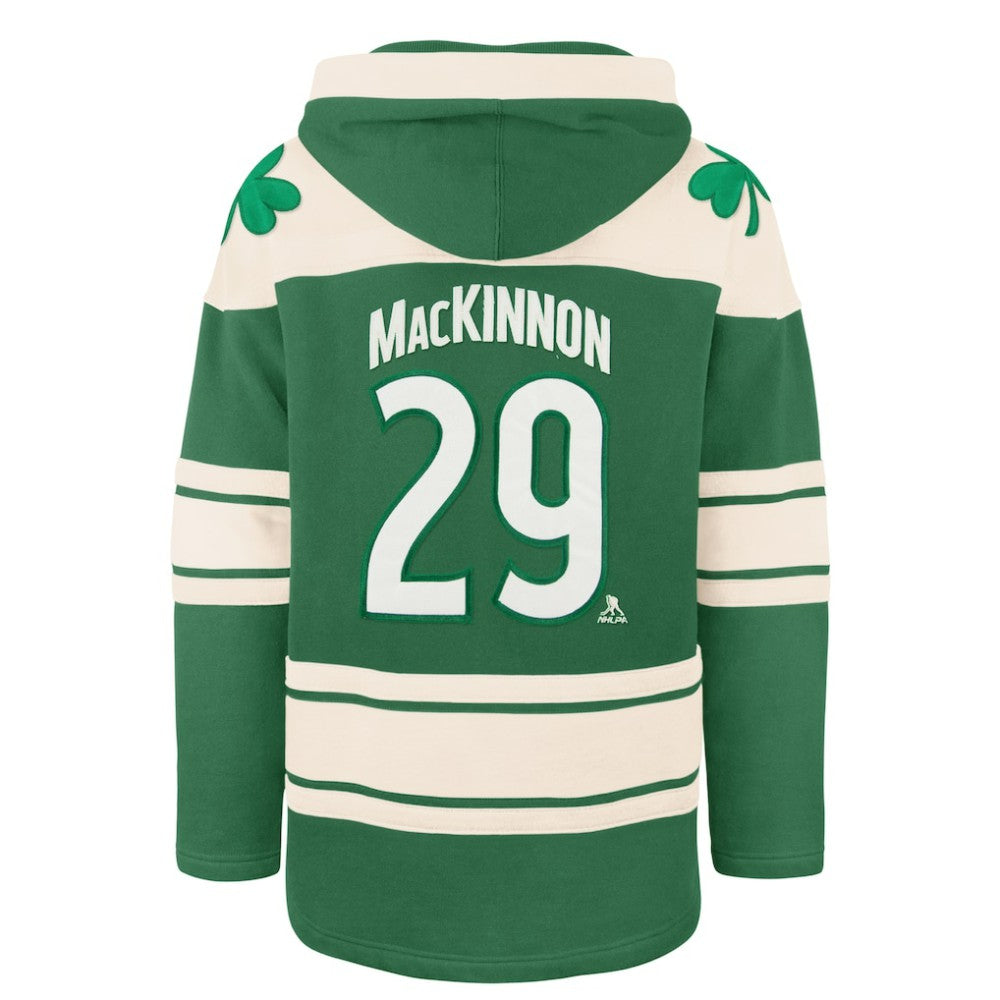 Nathan MacKinnon Colorado Avalanche '47 St. Patrick's Day Player Name & Number Lacer Pullover Hoodie - Kelly Green | US 201837448