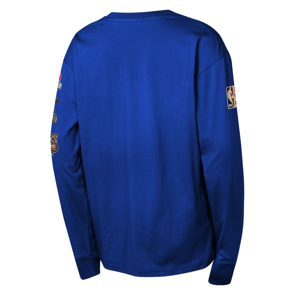 Philadelphia 76ers Youth Hardwood Classics All Over Long Sleeve T-Shirt Royal - Mitchell & Ness