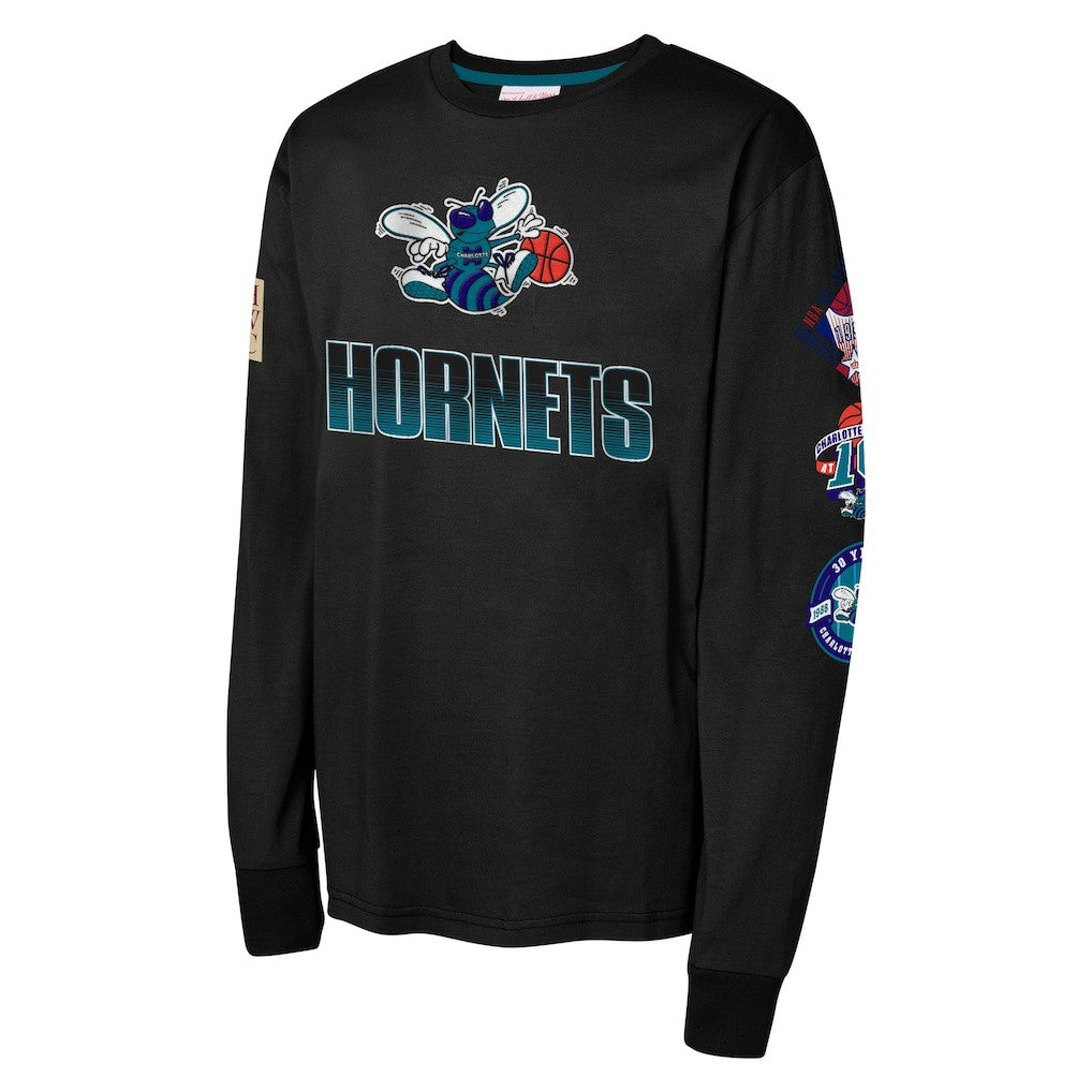 Charlotte Hornets Youth Hardwood Classic All Over Long Sleeve T-Shirt Black - Mitchell & Ness