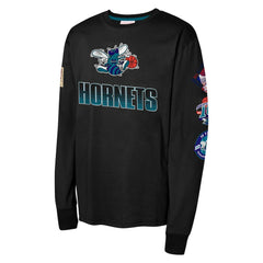 Charlotte Hornets Youth Hardwood Classic All Over Long Sleeve T-Shirt Black - Mitchell & Ness
