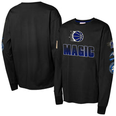 Orlando Magic Youth Hardwood Classics All Over Long Sleeve T-Shirt Black - Mitchell & Ness